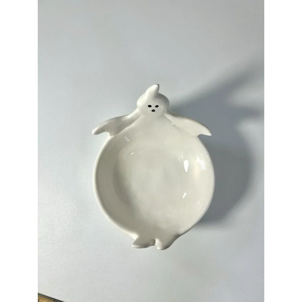 Haunted Manor White Ceramic Ghost Candy Bowl Dish Halloween Home Decor